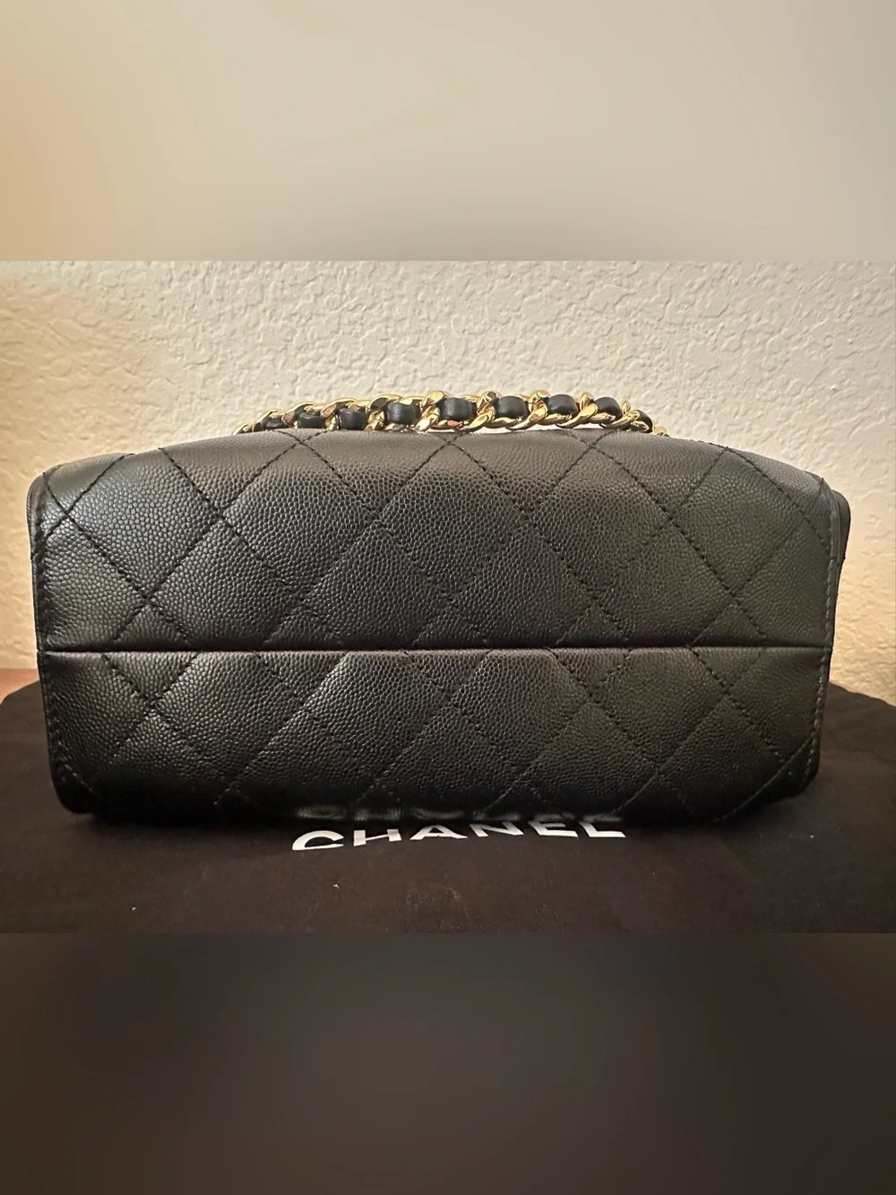 CHANEL 25 Mini Black Quilted Leather Drawstring Bucket Bag with Gold Hardware